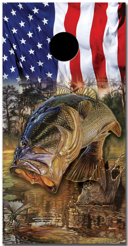 Bass Fish American Flag Custom Vinyl Cornhole Wrap