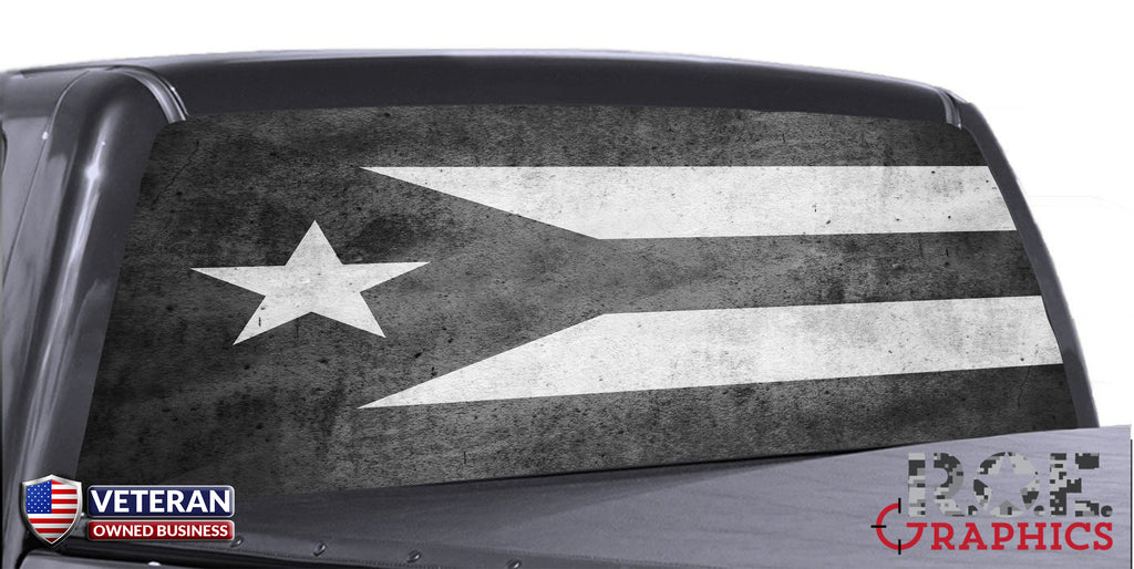 Puerto Rico Flag Black & White Universal Truck Rear Window 50/50