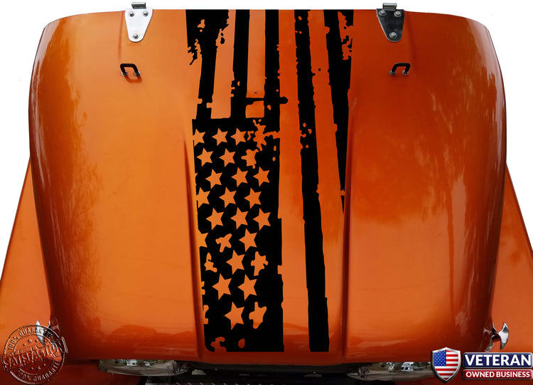 American Flag Distressed USA Hood Blackout Vinyl Decal fits Jeep CJ5 CJ7 CJ8 Scrambler