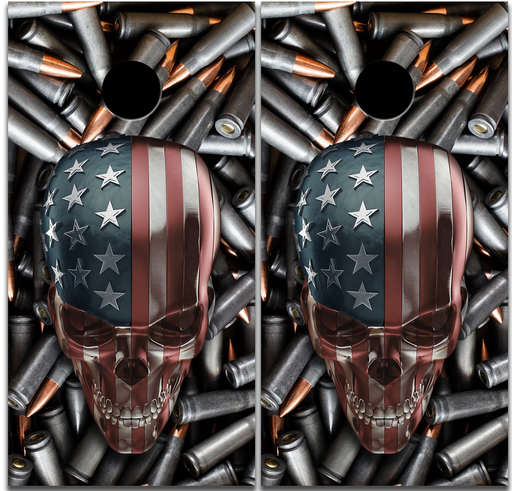 Bullets and Skull Red, White, & Blue Cornhole Board Wrap Vinyl