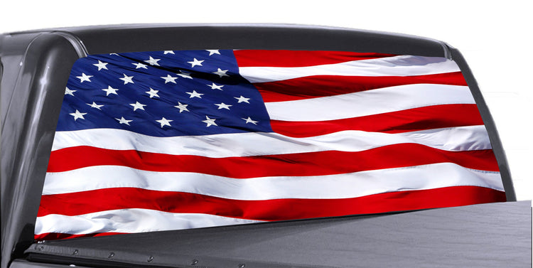 American Flag Waving Universal Truck Rear Window 5050 Perforated Vinyl Decal