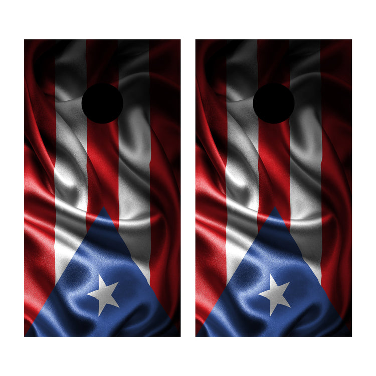 2 x Cornhole Board Bag Toss Vinyl Wrap Set-Puerto Rico Flag Waving Universal Fit Oracal 3M