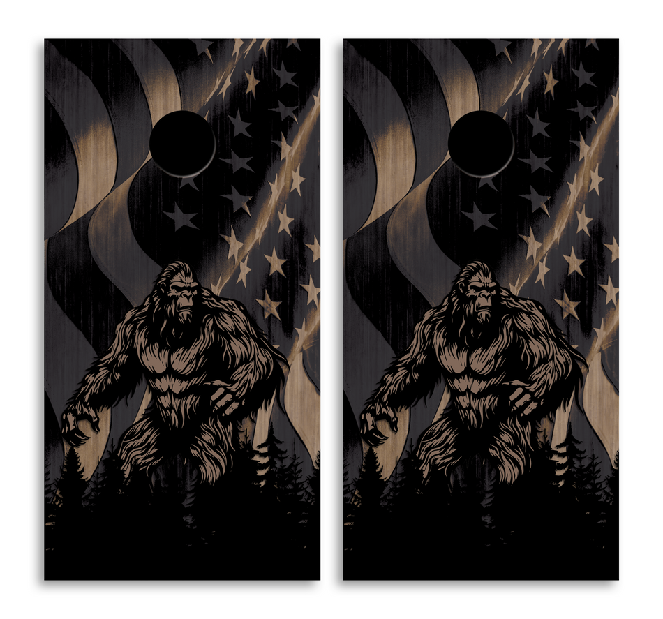 2 x Cornhole Board Bag Toss Vinyl Wrap Set-Bigfoot American Flag Universal Fit Oracal 3M