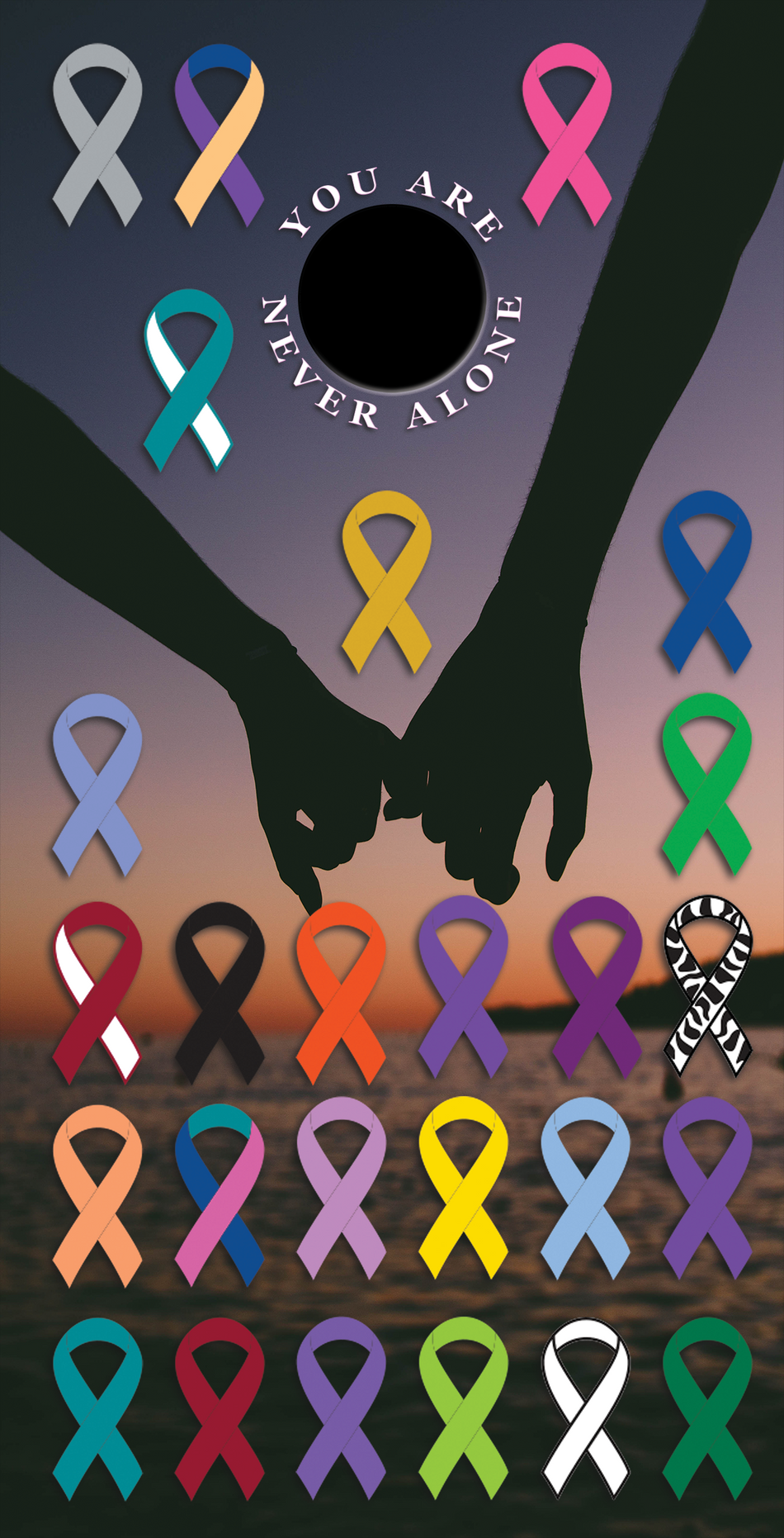 2 x Cornhole Board Bag Toss Vinyl Wrap Set-You Are Not Alone Cancer ribbons Universal Fit Oracal 3M