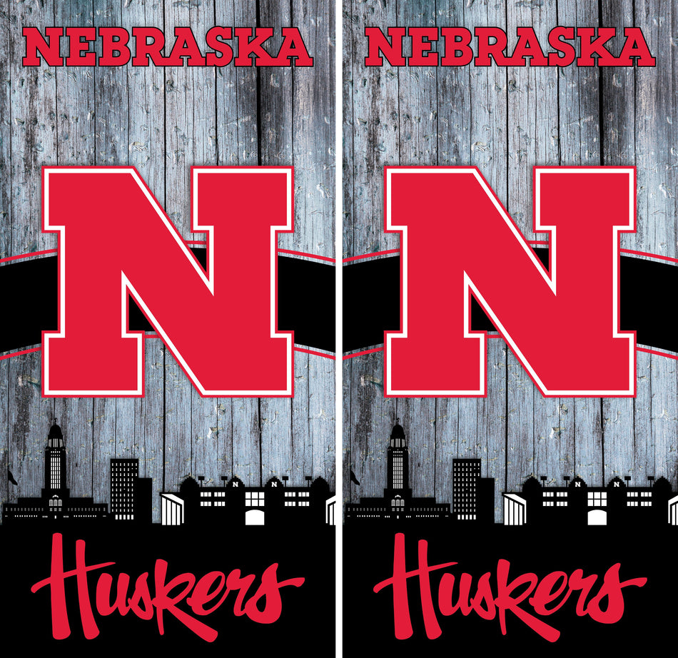 2 x Nebraska Huskers Skyline Football Cornhole Board Bag Toss Vinyl Wrap Set- Universal Fit Oracal 3M