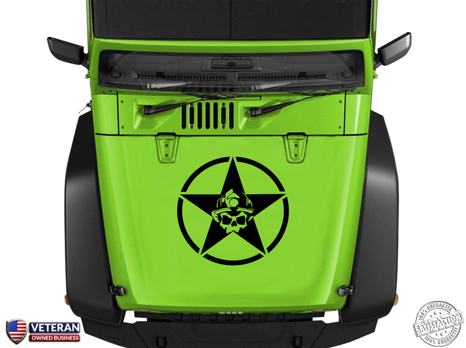 Oscar Mike Fire Fighter Star Hood Vinyl Decal 23" Fits: Jeep Wrangler TJ JK LJ