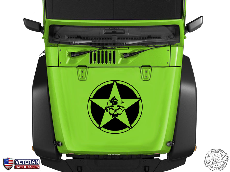 Oscar Mike Fire Fighter Skull Star Hood Vinyl Decal 23" Fits Jeep Wrangler TJ JK