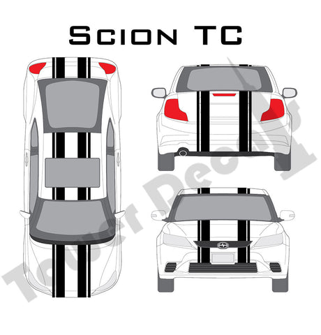 6-5" Dual Rally Racing Stripe with Pin Stripe Cast Vinyl Decal Fits Scion TC