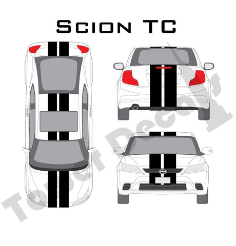6-9" Dual Rally Racing Stripes Cast Vinyl Decal Fits Scion TC