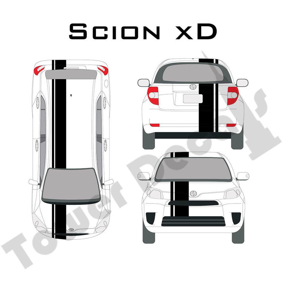 3-9" Single Rally Racing Stripe with Pin Stripe Cast Vinyl Decal Fits Scion XD