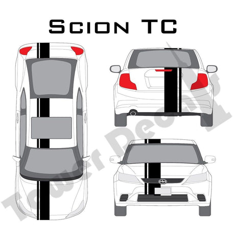 3-9" Single Rally Racing Stripe with Pin Stripe Cast Vinyl Decal Fits Scion TC
