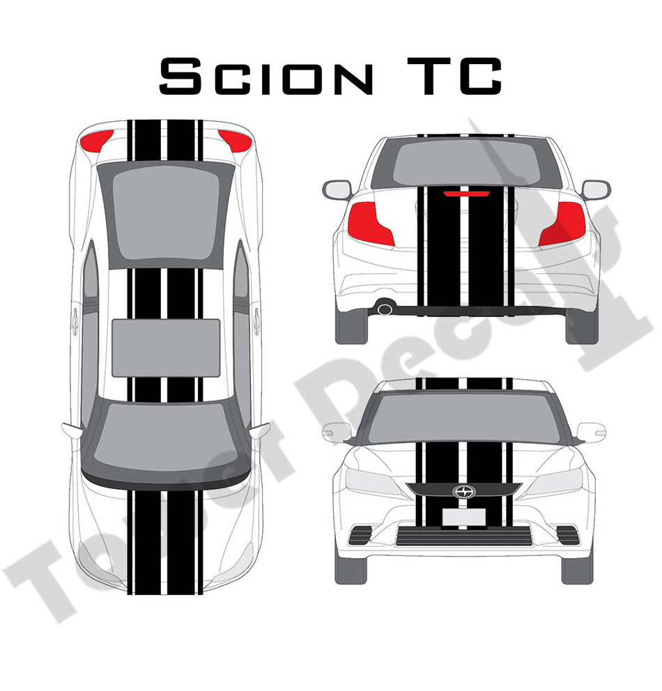 6-9" Dual Rally Racing Stripe with Pin Stripe Cast Vinyl Decal Fits Scion TC