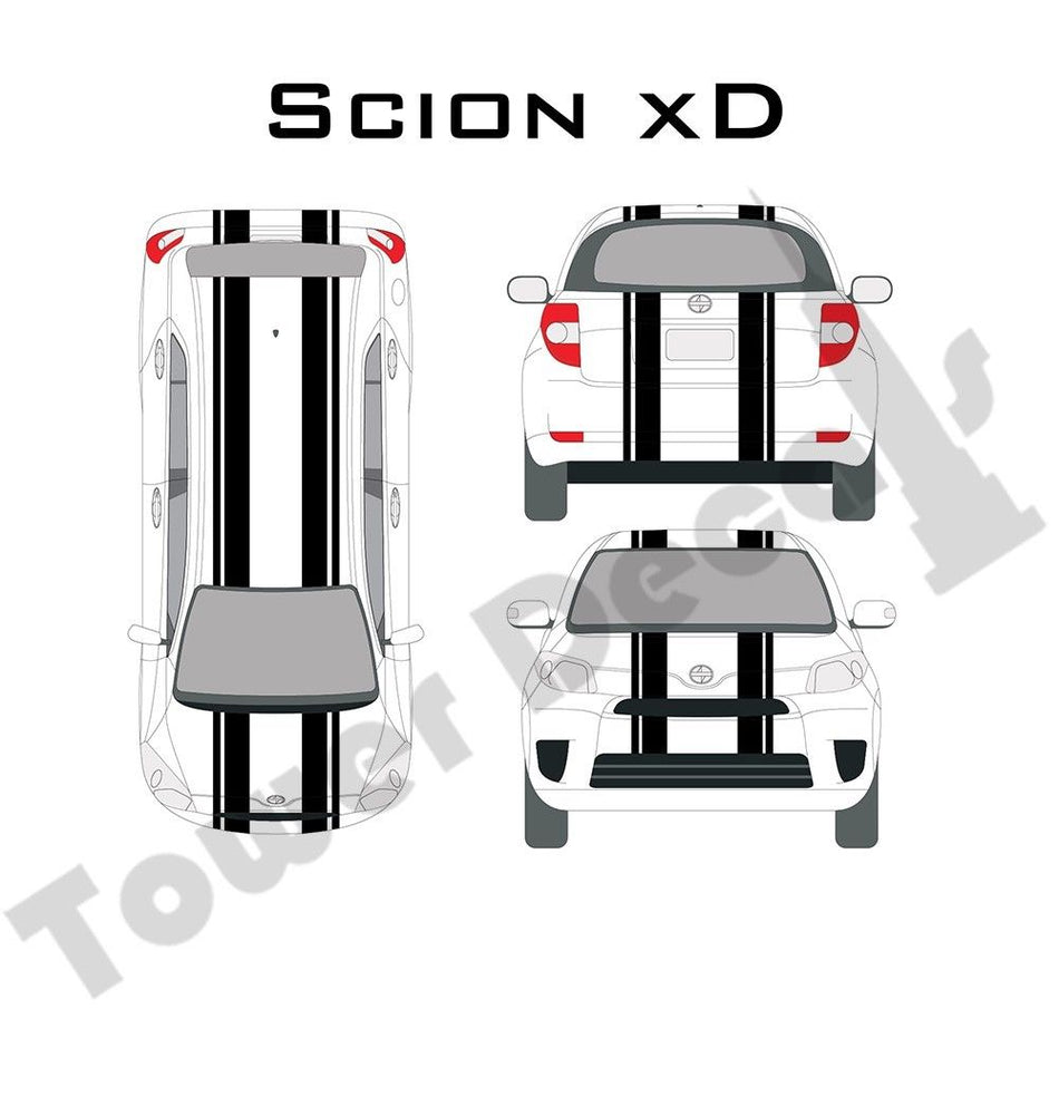6-5" Dual Rally Racing Stripe with Pin Stripe Cast Vinyl Decal Fits Scion XD