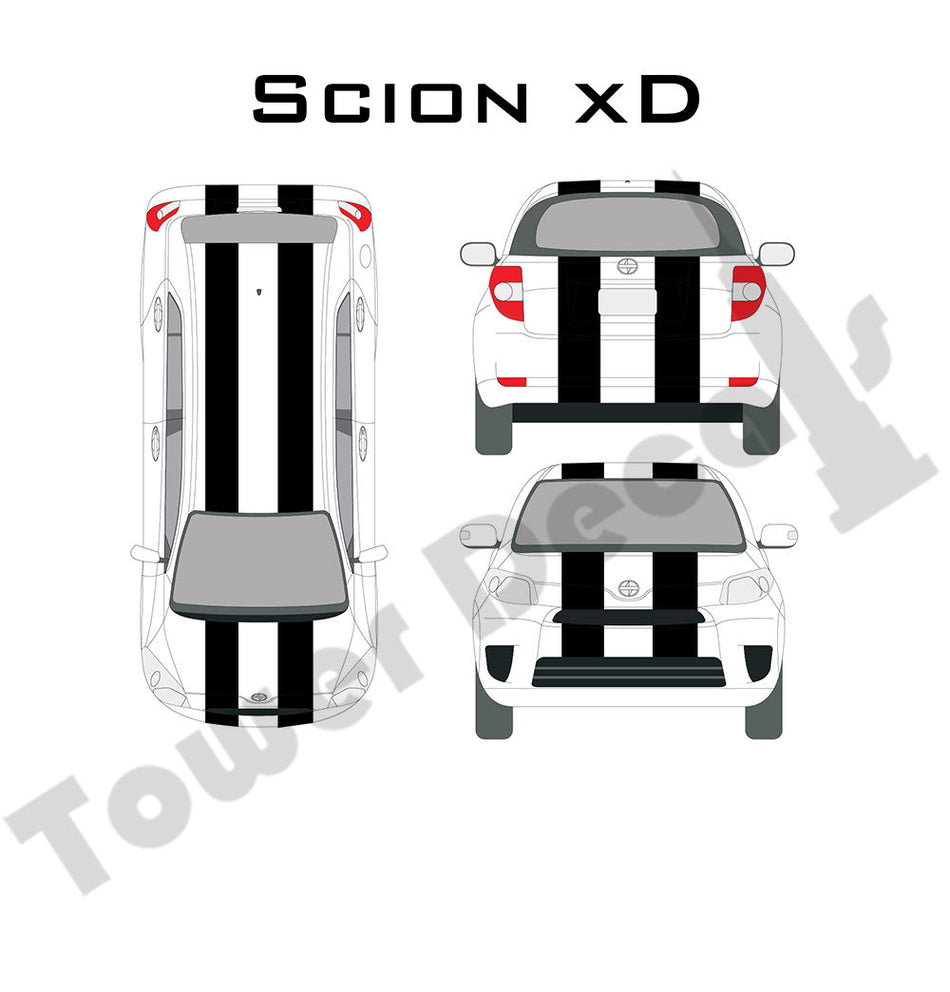 6-9" Dual Rally Racing Stripes Cast Vinyl Decal Fits Scion XD