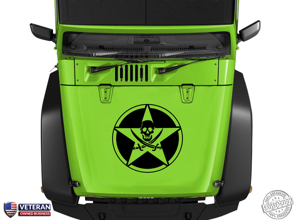 Oscar Mike Jolly Roger Star Hood Vinyl Decal 23" Fits: Jeep Wrangler TJ JK LJ