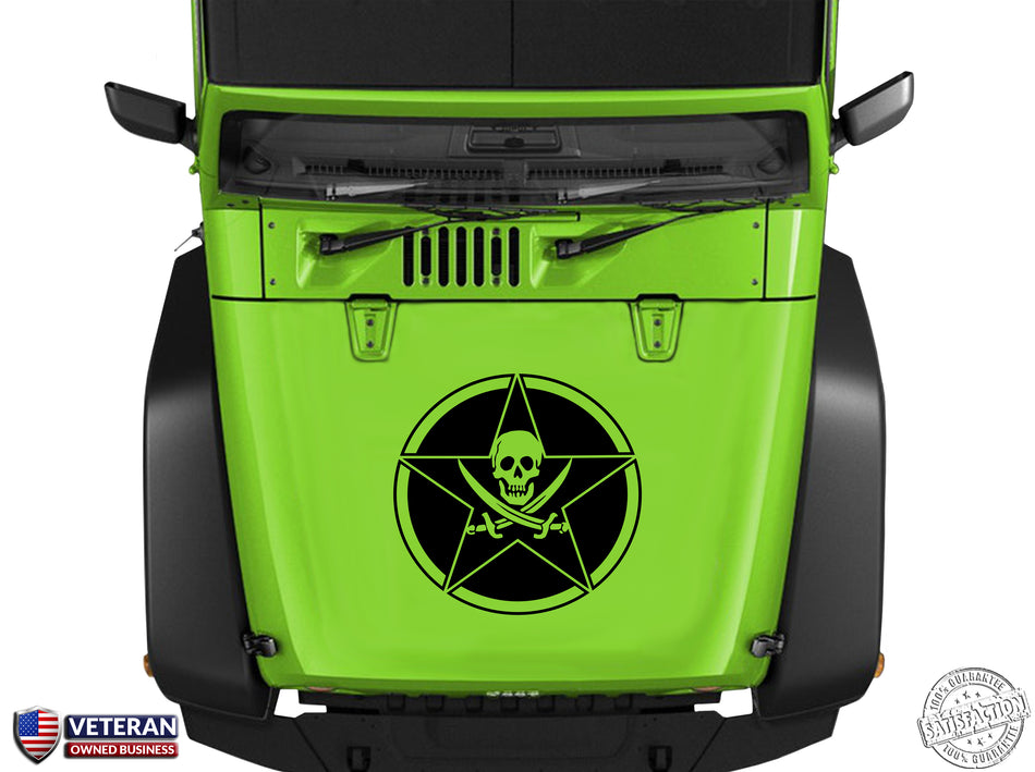 Oscar Mike Jolly Roger Star Hood Vinyl Decal 23" Fits: Jeep Wrangler TJ JK LJ