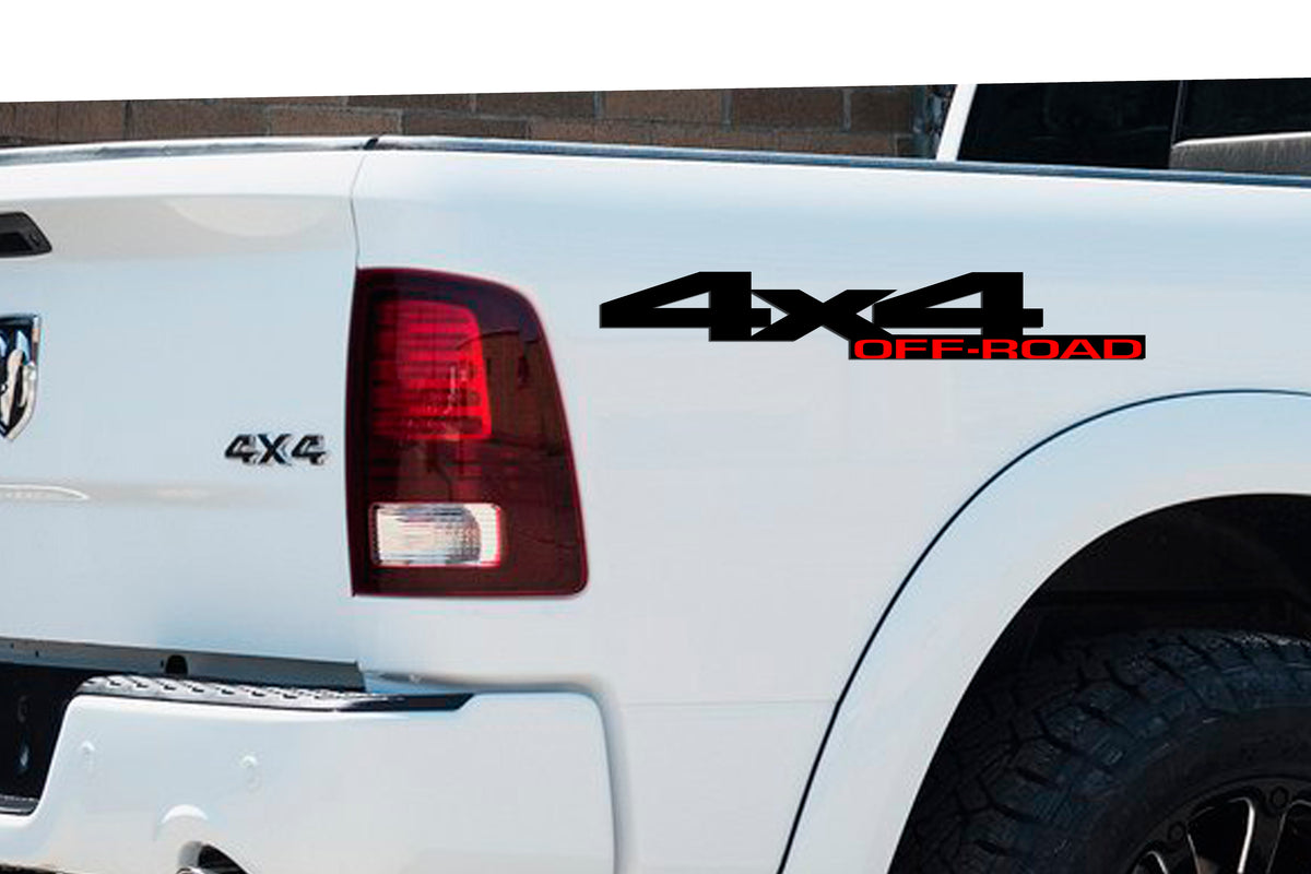 White & red 4x4 Off-Road Bedside Vinyl Decals  Dodge Ram 1500 2500 3500 Power Wagon
