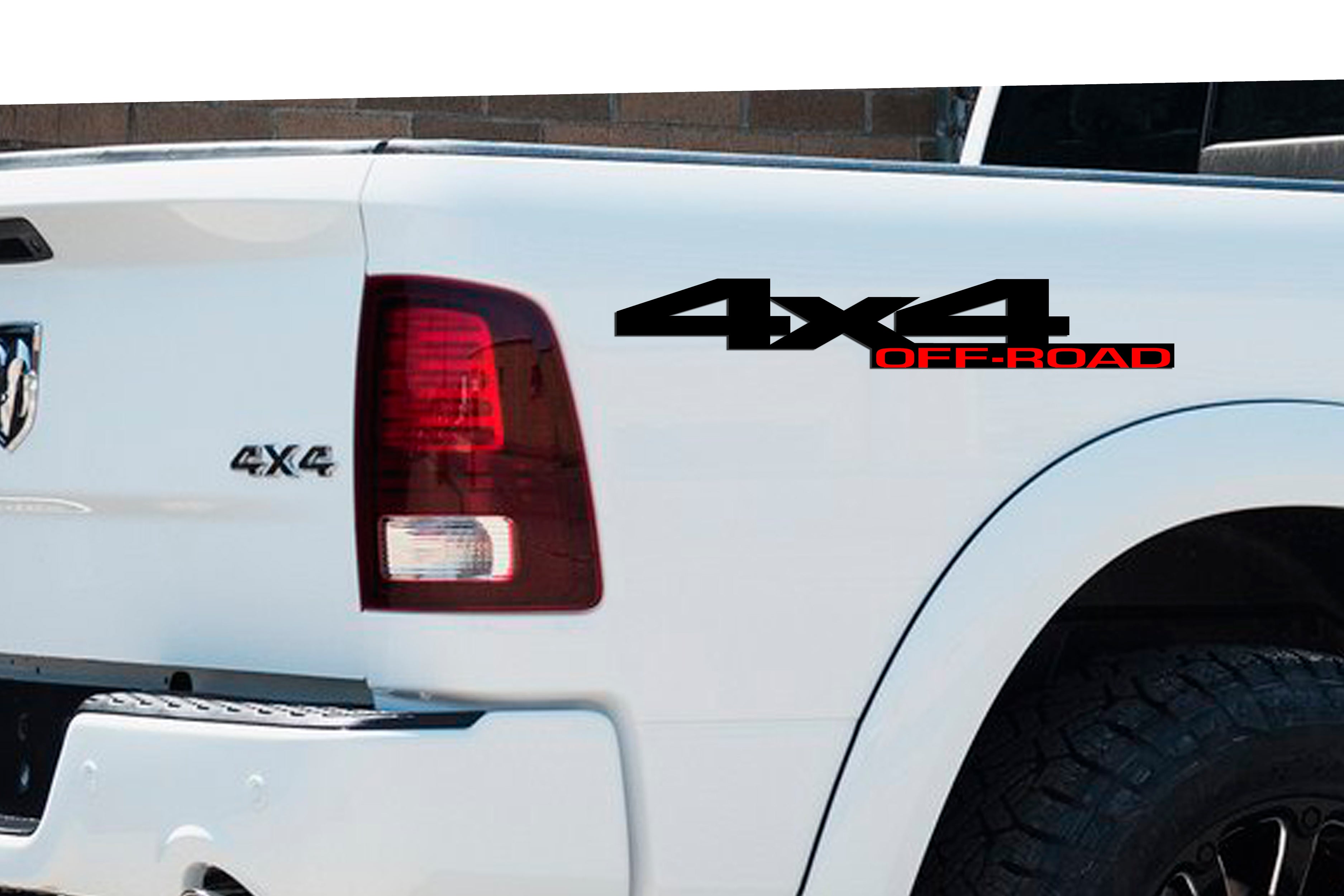 White & red 4x4 Off-Road Bedside Vinyl Decals  Dodge Ram 1500 2500 3500 Power Wagon