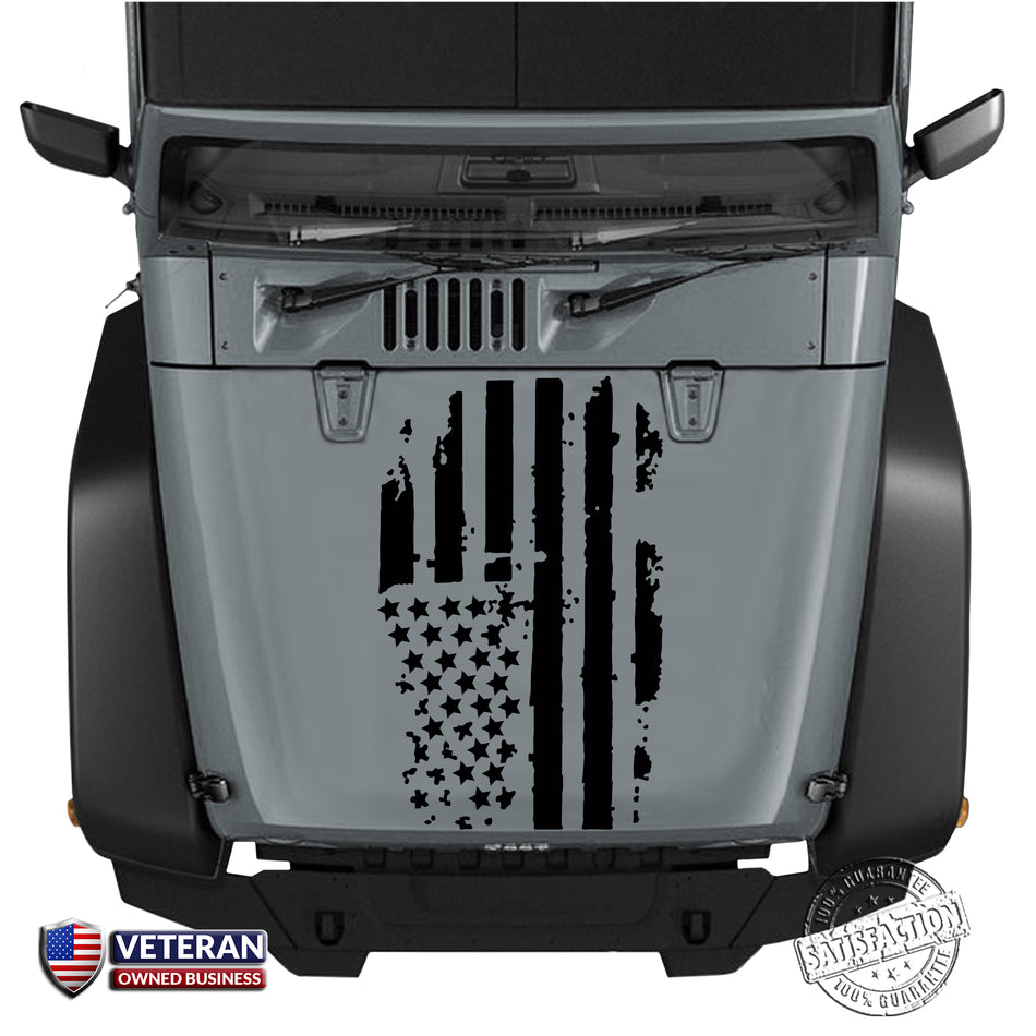Distressed American Flag Hood Decal, Fits Jeep, Dodge, Ford, Chevy Trucks