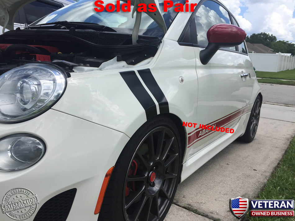 Abarth and 500c Dual 3" Fender Hash Stripes Fits Fiat Abarth, 500, 2010-15 -Pair