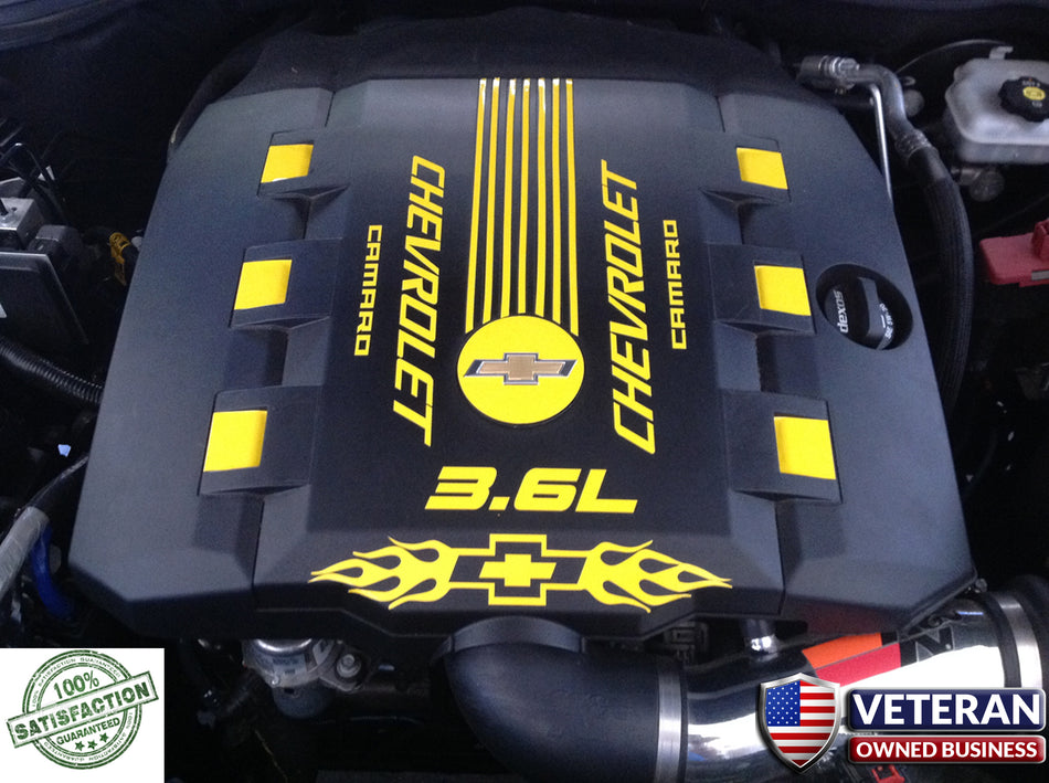 2010-2015 chevy camaro RS V6 engine cover decal set flames bowtie accessories