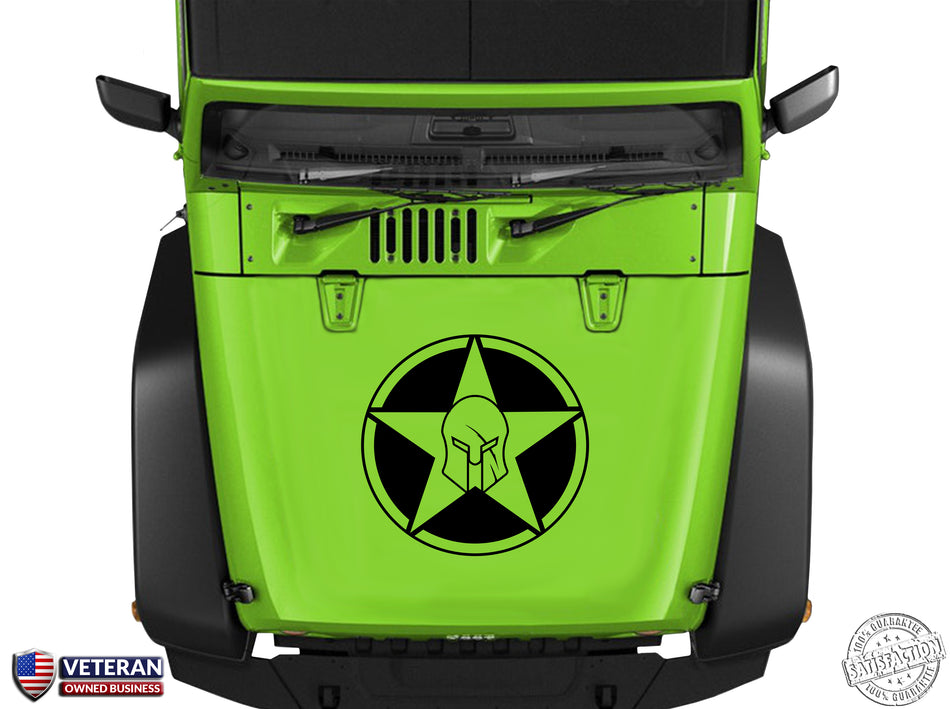 Oscar Mike Spartan Helmet Star Hood Vinyl Decal 23" Fits: Jeep Wrangler TJ JK LJ