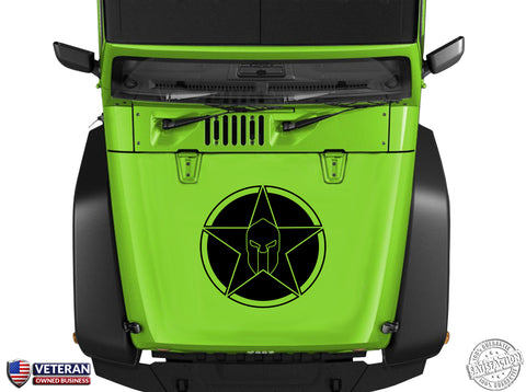 Oscar Mike Spartan Helmet Star Hood Vinyl Decal 23" Fits: Jeep Wrangler TJ JK LJ