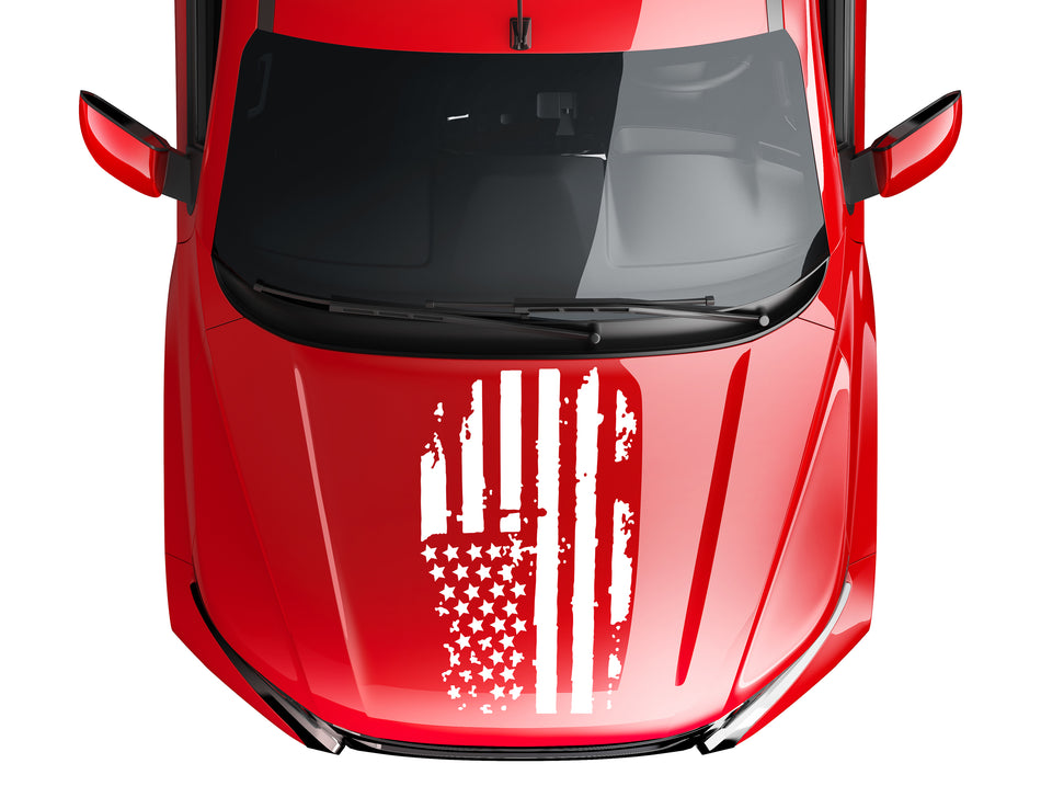 Distressed USA Flag hood vinyl decal worn torn fits: Dodge Ram Chevy Ford Toyota Nissan