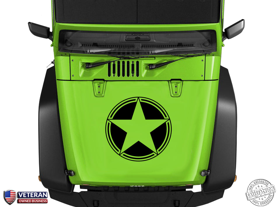 Oscar Mike Star Hood Vinyl Decal 23" Fits: Jeep Wrangler TJ JK LJ YJ Cherokee