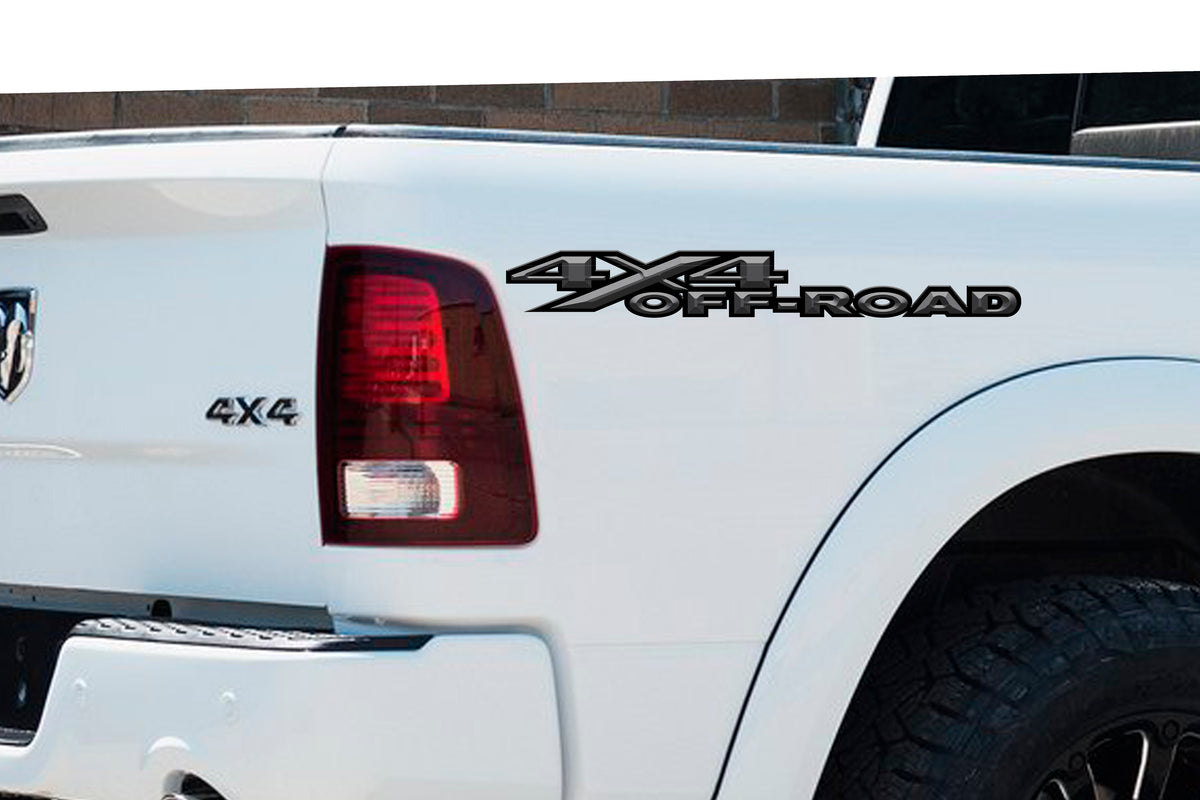 White 3D 4X4 Off-Road Bedside Vinyl Decals  Dodge Ram 1500 2500 3500 