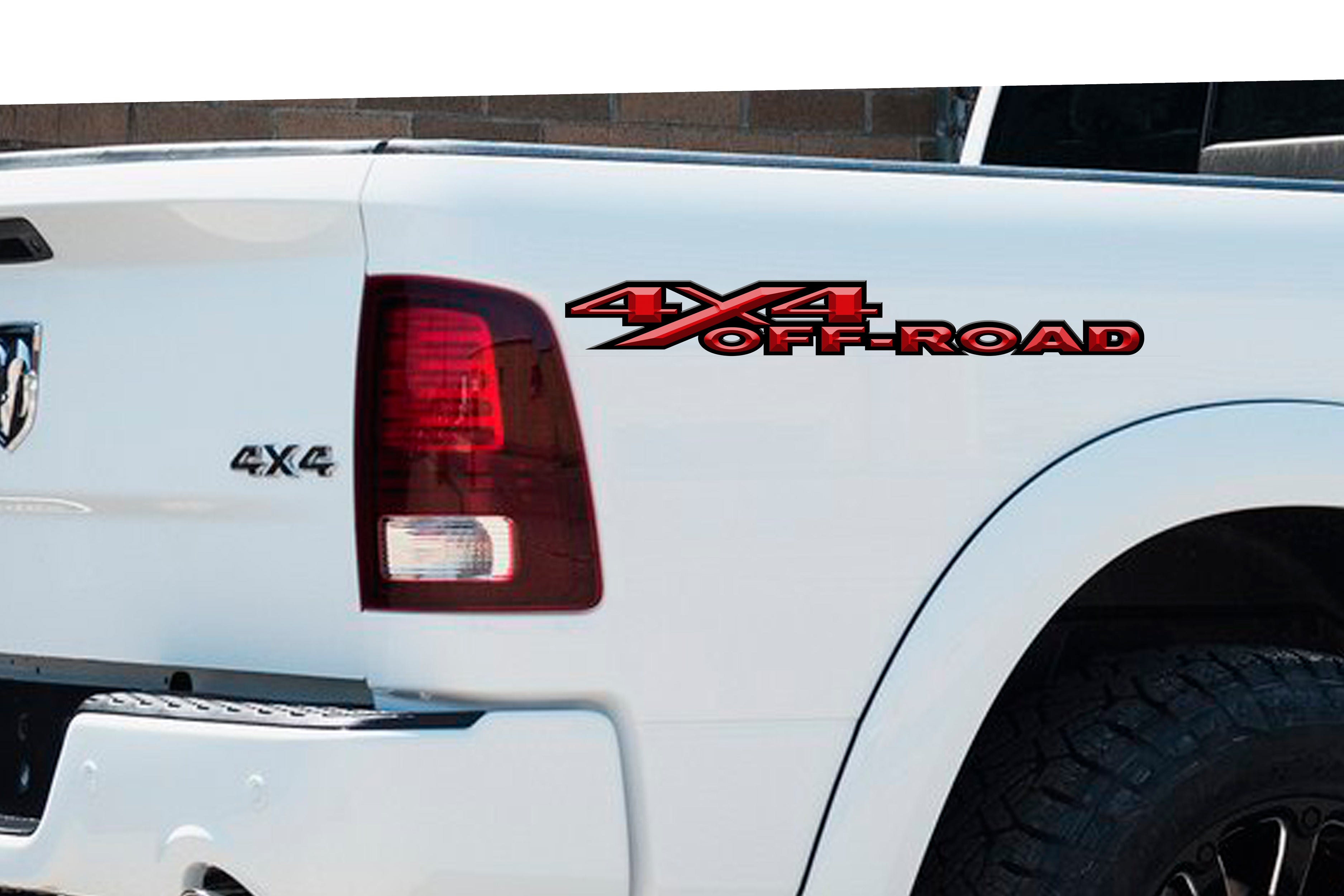 Red 3D 4X4 Off-Road Bedside Vinyl Decals  Dodge Ram 1500 2500 3500 