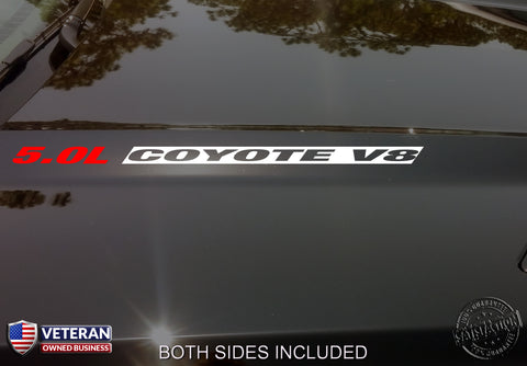 5.0L COYOTE Hood inv Vinyl Decals Stickers Fit: Ford Mustang F150 Boss V8