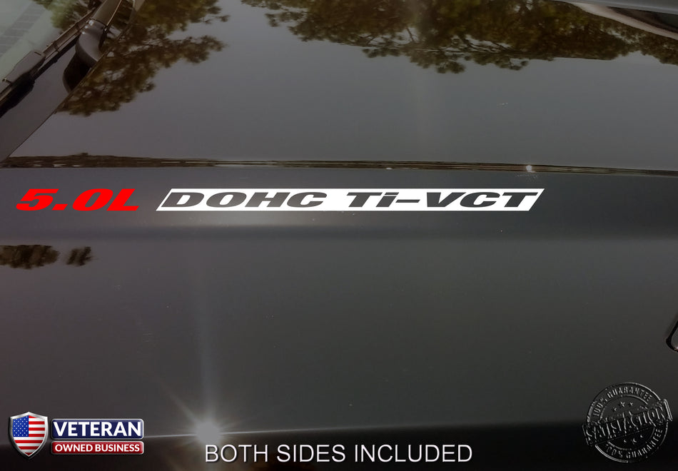5.0L DOHC Ti-VCT Hood inv Vinyl Decals Stickers Fit Ford Mustang F150 Boss V8 Coyote
