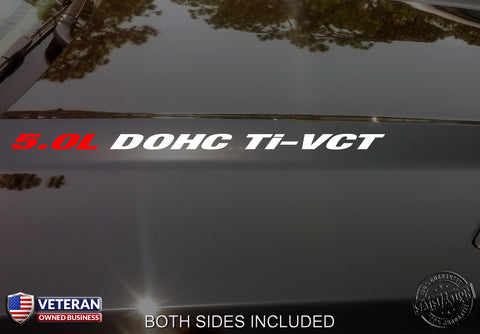 5.0L DOHC Ti-VCT Hood Vinyl Decals Stickers Fit Ford Mustang F150 Boss V8 Coyote