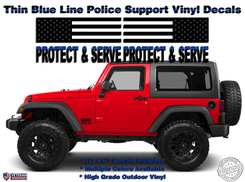 Police Officers PROTECT and SERVE Thin Blue Line American Flag Vinyl Decals Jeep