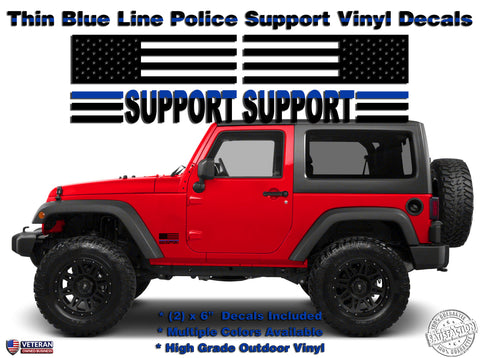 SUPPORT Police Officers Thin Blue Line American Flag Vinyl Decals Jeep