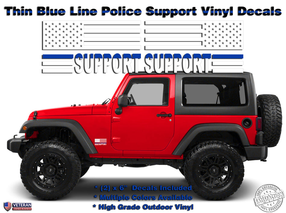 SUPPORT Police Officers Thin Blue Line American Flag Vinyl Decals Jeep