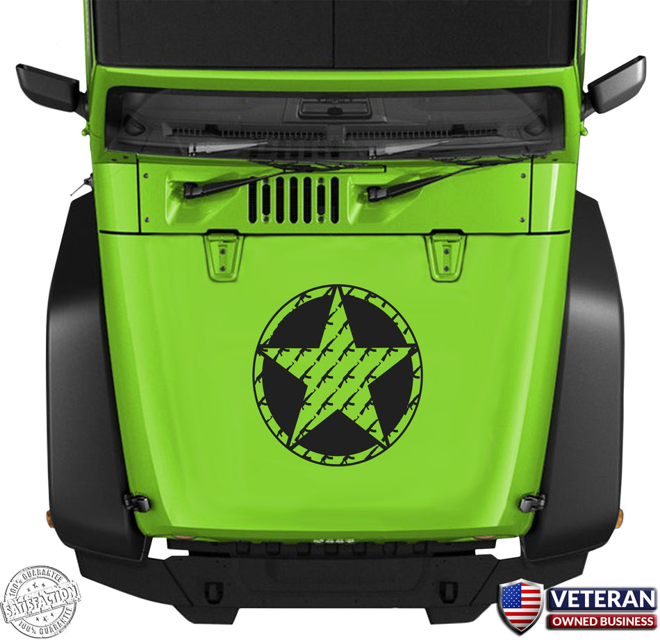 Oscar Mike AK47 7.62 Rifle Star Hood Vinyl Decal 23" Fits: Jeep Wrangler TJ JK