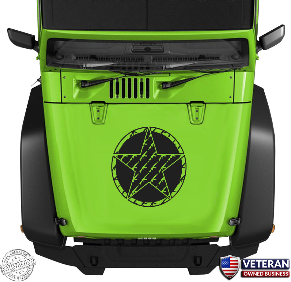 Oscar Mike AK47 7.62 Rifle Star Hood Vinyl Decal 23" Fits: Jeep Wrangler TJ JK