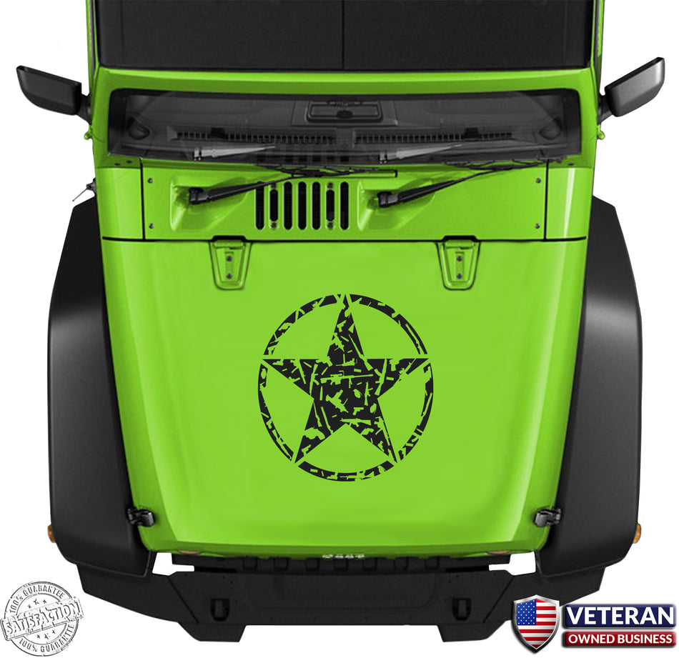 Oscar Mike Guns M4 AK Bullet Star Hood Vinyl Decal 23" Fits: Jeep Wrangler TJ JK