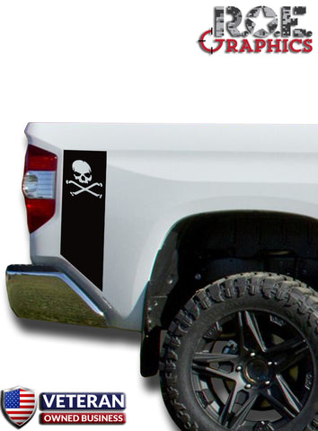 Skull & Bones Bedside Decals stripes Vinyl Sticker: fits 2014-2018 Toyota Tundra