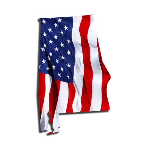Alabama Waving USA American Flag. Patriotic Vinyl Sticker