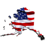 Alaska Waving USA American Flag. Patriotic Vinyl Sticker