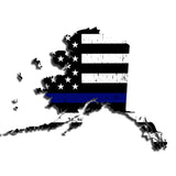 Alaska Distressed Subdued US Flag Thin Blue Line/Thin Red Line/Thin Green Line Sticker. Support Police/Firefighters/Military