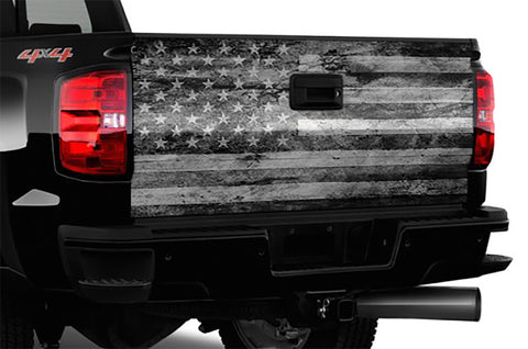 Black and White Distressed American Flag Truck Tailgate Wrap 66" x 26"