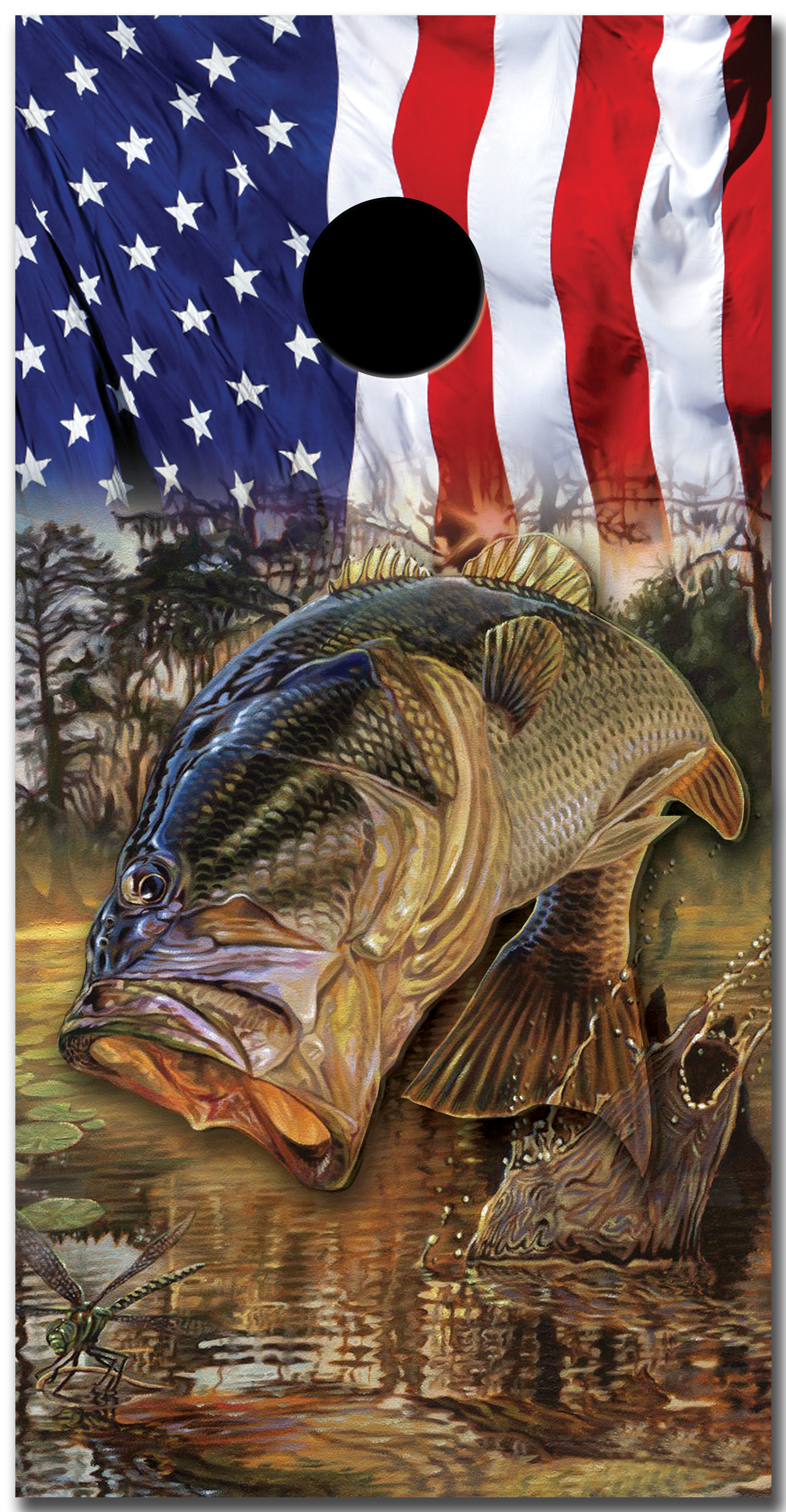 Bass Fish American Flag Custom Vinyl Cornhole Wrap