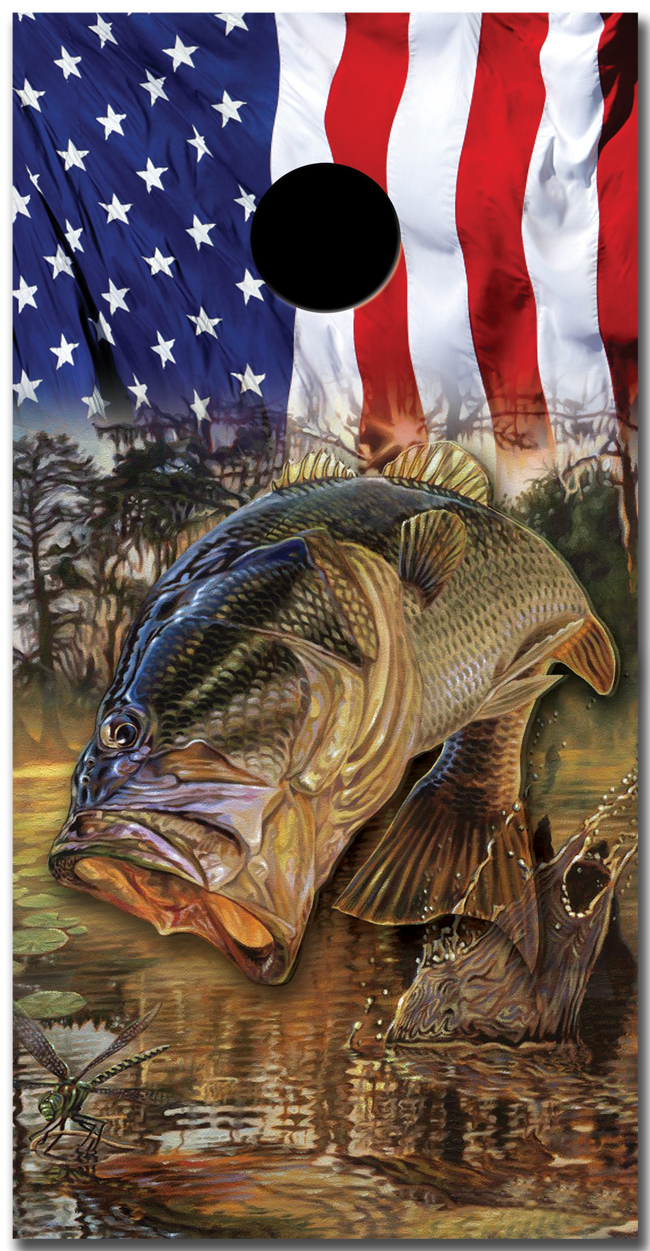 Bass Fish American Flag Custom Vinyl Cornhole Wrap
