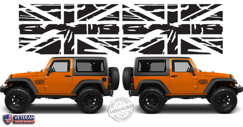 (2) Union Jack Distressed Flags Great Britain Vinyl Decals fits: Jeep Wrangler 0108