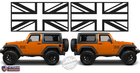 (2) Union Jack Flags Great Britain Vinyl Decals Window Doors fits: Jeep Wrangler