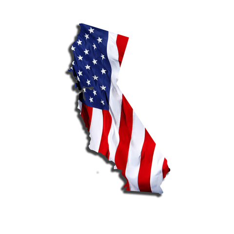 California Waving USA American Flag. Patriotic Vinyl Sticker